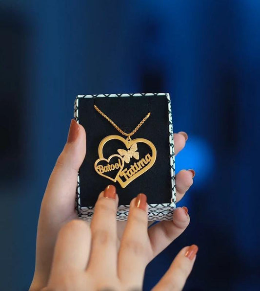 Heart With Buterfly Name Necklace